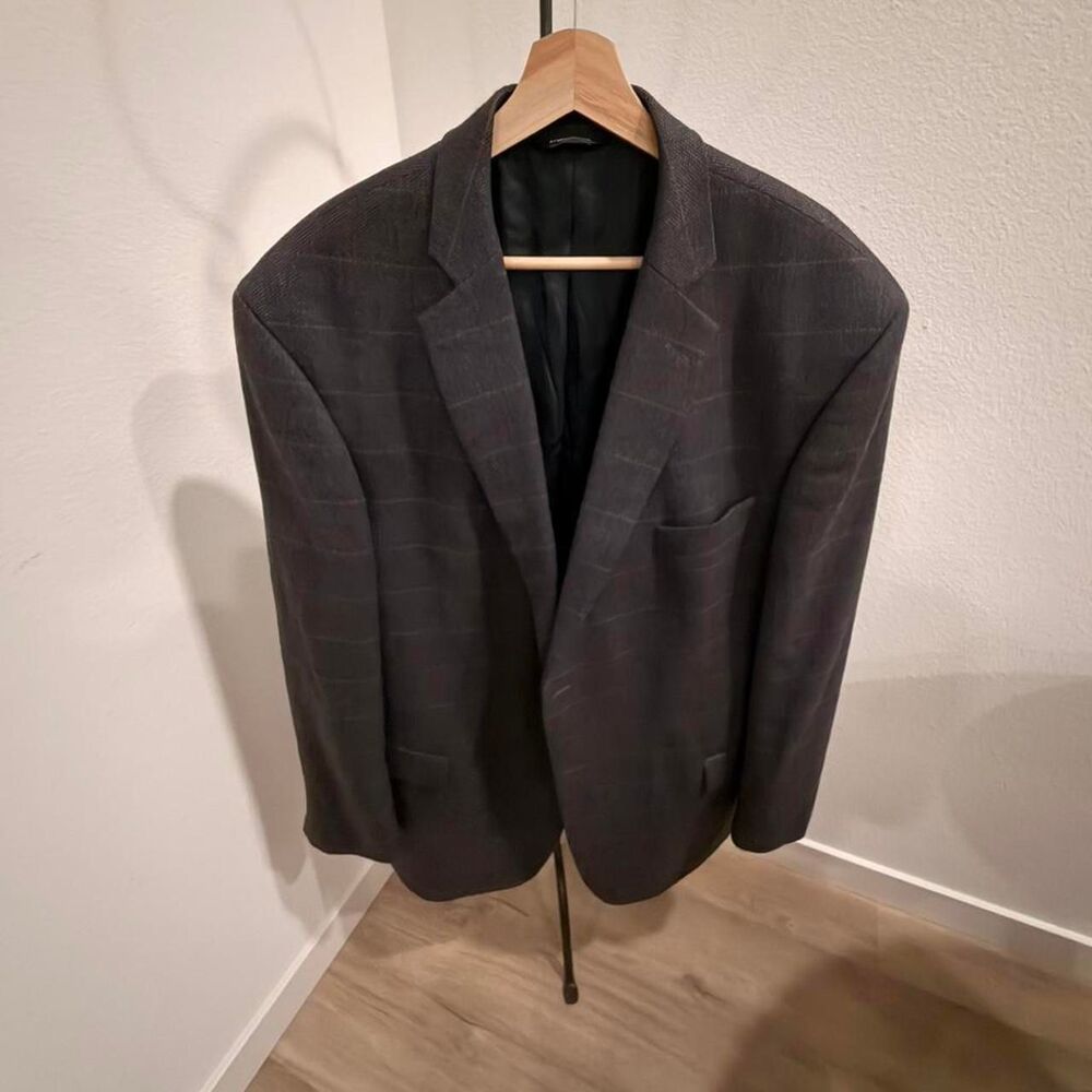 Botany 500 Mens 48 Long Blazer 100% Lambswool Gray Plaid Sport Coat